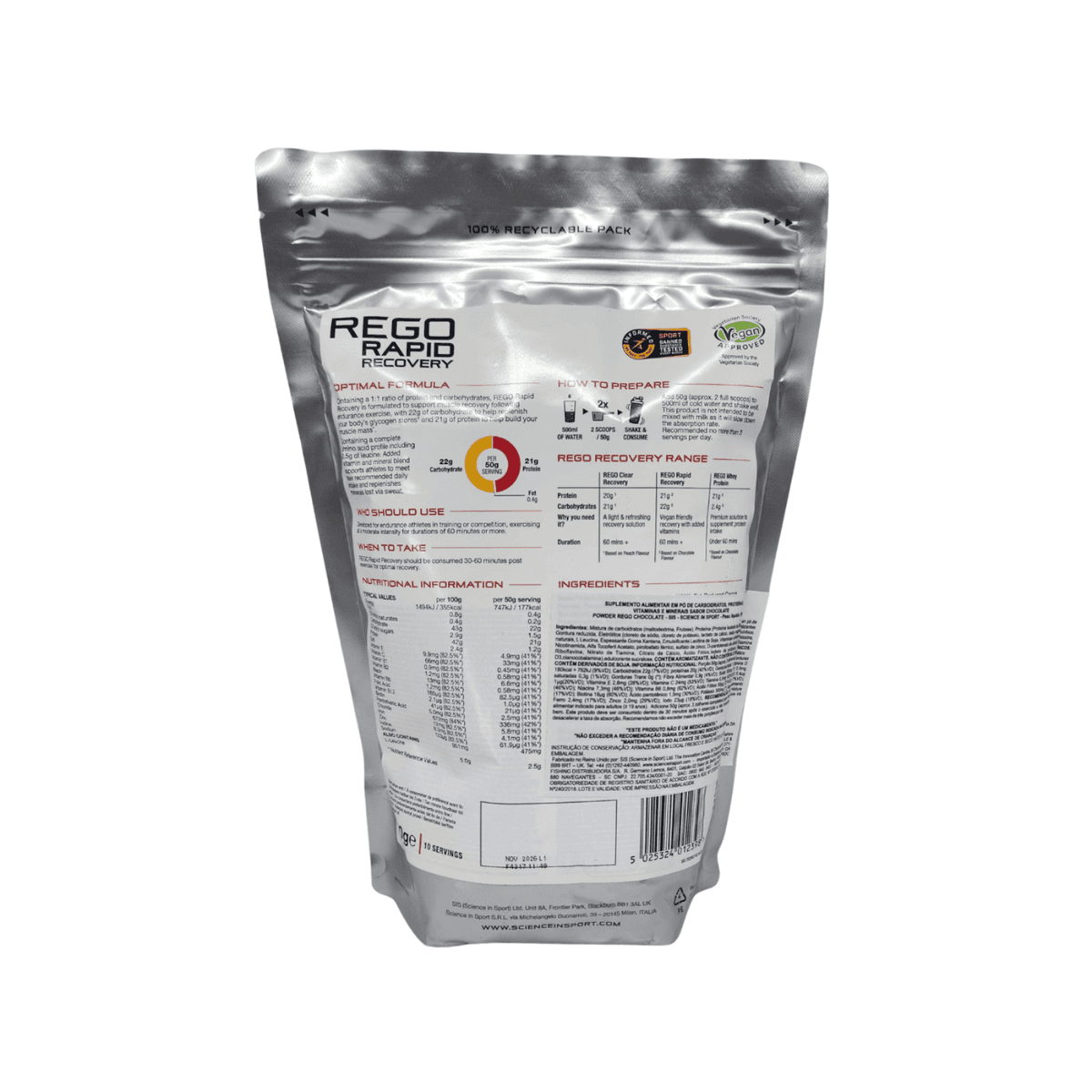 PO SIS REGO PARA RECUPERACAO MUSCULAR CHOCOLOLATE 500G